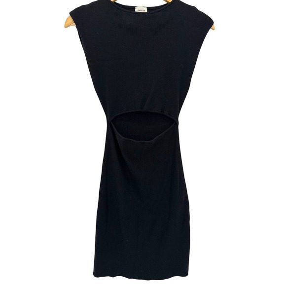 Wilfred‎ Free Cutout Ribbed Mini Dress Black Sleeveless Bodycon Aritzia S LBD - Picture 3 of 8